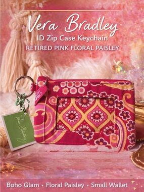 Vera Bradley ID Zip Case Keychain – Pink Floral Paisley Retired Print